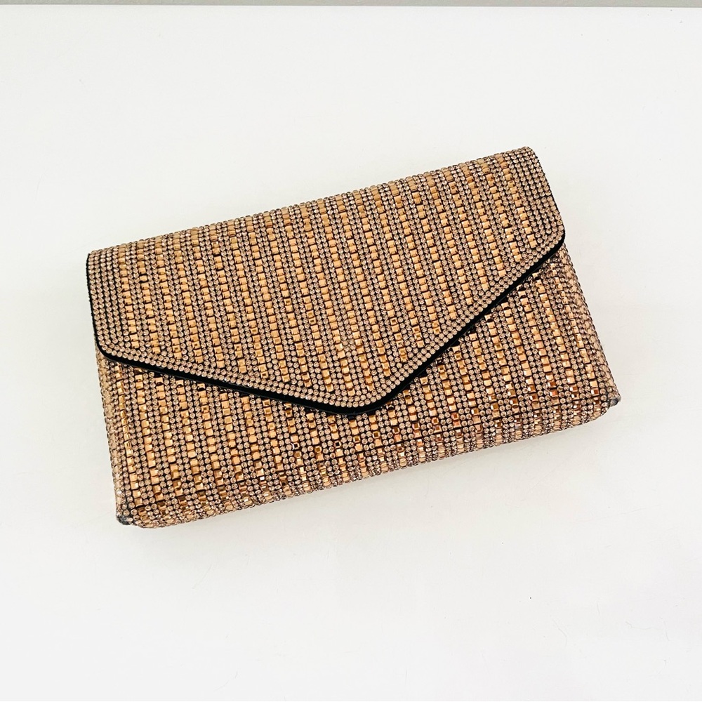 Sparkly rose gold evening clutch